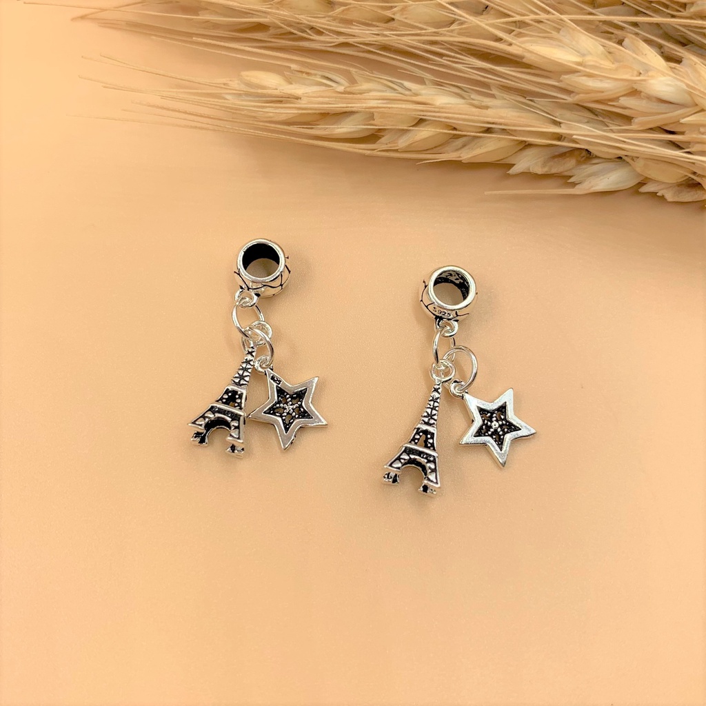 Charm móc treo Tháp Eiffel và Ngôi sao - Charm Bạc 925 - Mã CA565