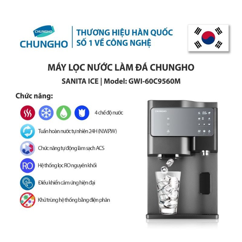 [Chính Hãng] Máy lọc nước khử trùng kiêm làm đá Chungho SANITA ICE (TITAN) GWI-60C9560M (Titan)