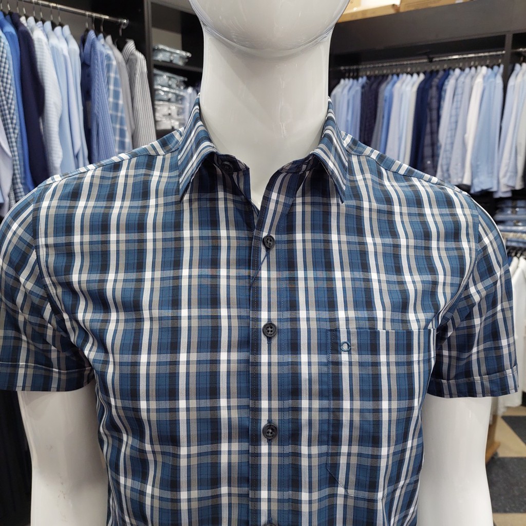 Áo Sơ Mi Nam Ngắn Tay Owen BA22702NT Somi Cộc Tay Công Sở Cao Cấp Kẻ Caro Xanh Xám Sợi Bạch Đàn Dáng Body Fit Tà Bằng | BigBuy360 - bigbuy360.vn