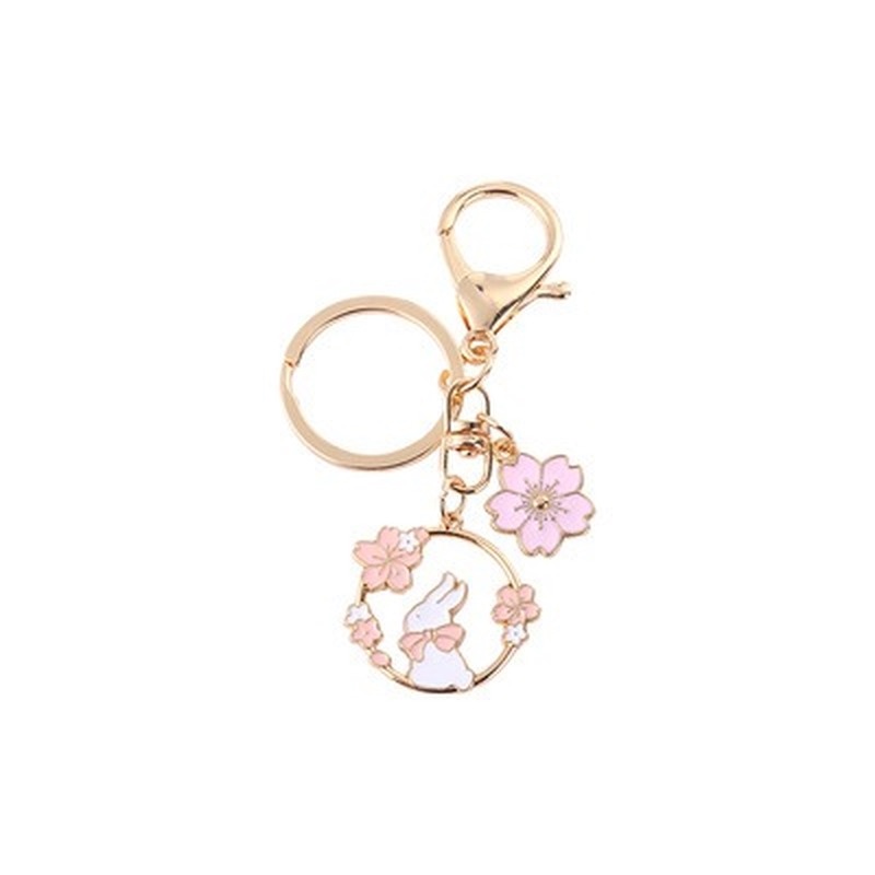 Móc khóa QIHE JEWELRY hình thỏ và hoa hồng hoạt hình đáng yêu xinh xắn