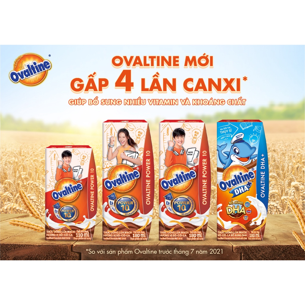 Thức uống lúa mạch hương vị sô-cô-la Ovaltine DHA+ công thức mới (180ml x 4)