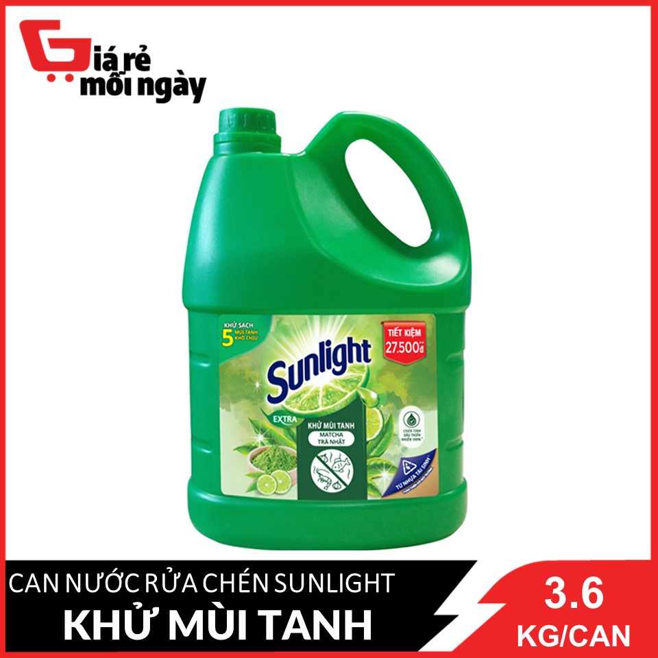 Nước rửa chén Sunlight Trà xanh Can 3.6KG