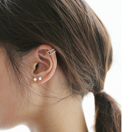 Bông tai mạ bạc 925 hình vuông đơn giản dễ phối đồ cho nữ