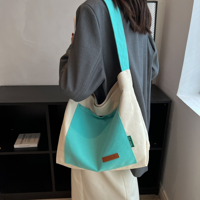 Túi Xách Canvas Sức Chứa Lớn Siêu Nhẹ Màu Sắc Tương Phản Thời Trang Cho Nữ