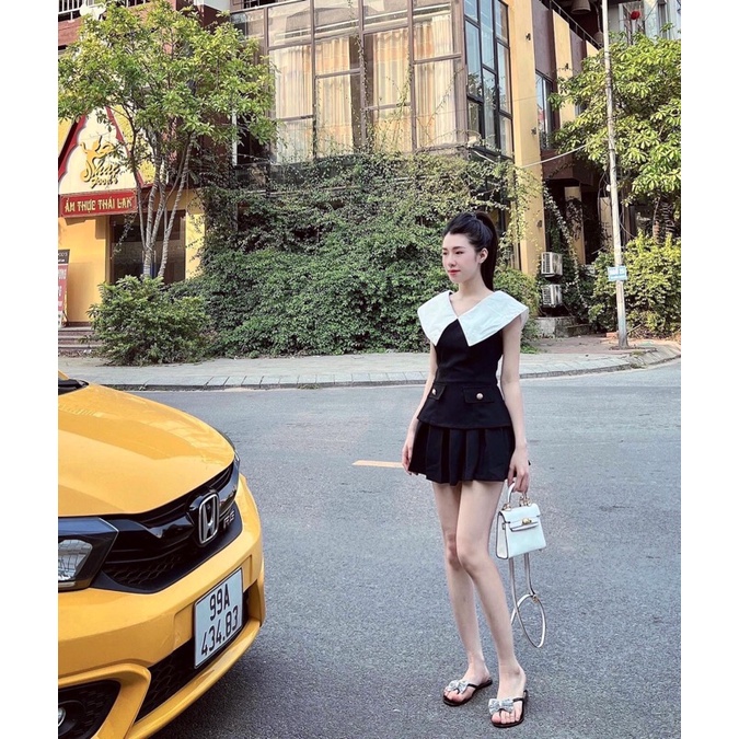 Set váy cổ piter cv xếp ly