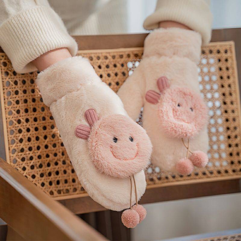 Găng tay giữ ấm mùa đông bằng cotton lông cừu mềm mại phong cách Hàn Quốc dễ thương cho nữ