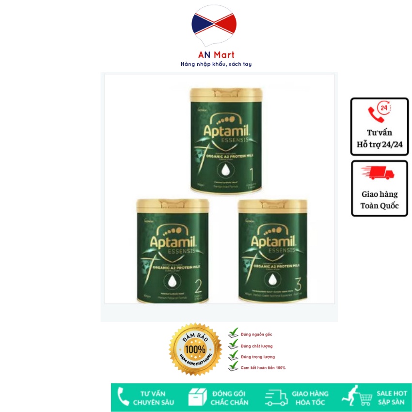 Sữa Aptamil Essensis Số 3, 2,1 Dòng Sữa Hữu Cơ Organic Tăng Đề Kháng Hộp 900G Nhập Khẩu Nội Địa Úc Hàng Bay Air Date Mới