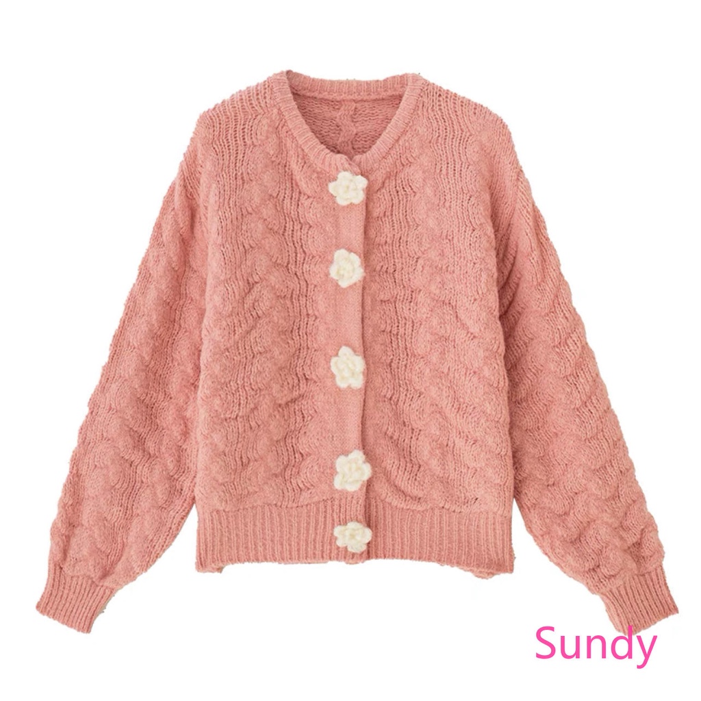 Áo cardigan dệt kim tay dài cổ tròn dáng rộng phối nút thời trang mùa thu cho nữ