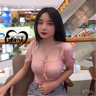 ÁO CROPTOP NƠ NGỰC CUỐN BIÊN TAY NGẮN [GEMI SHOP]