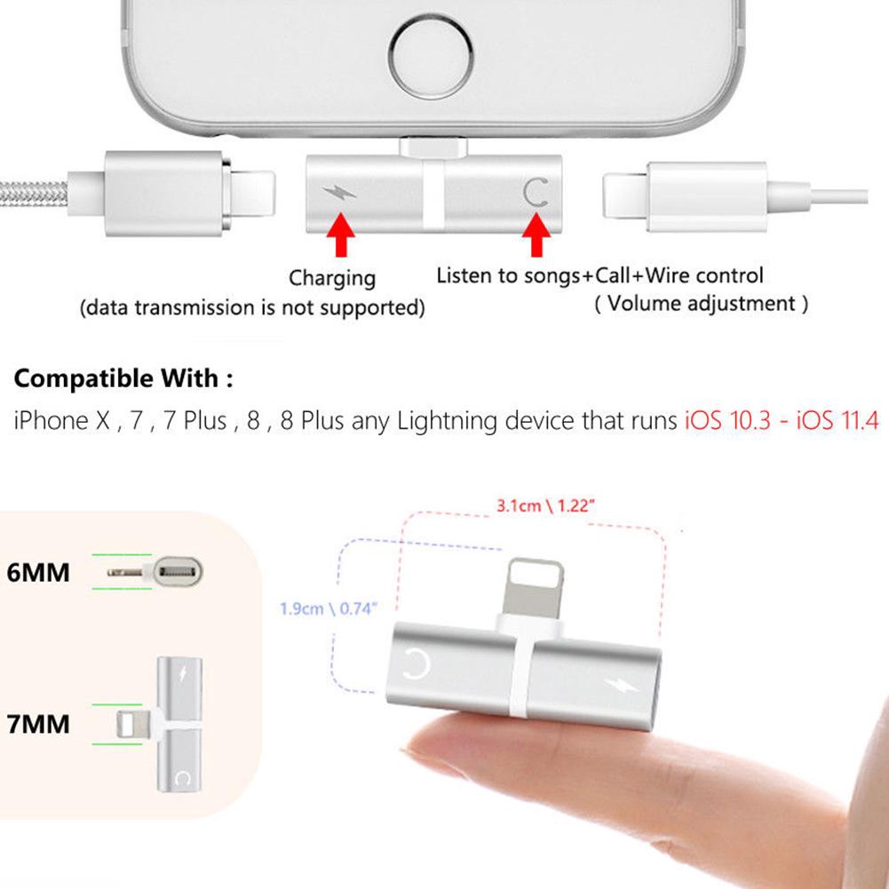 Cáp chuyển đổi âm thanh Dual Lightning Jack cho IPhone7 / 8 / X cho iOS Hệ thống mới nhất Sạc cáp tai nghe 2 trong 1