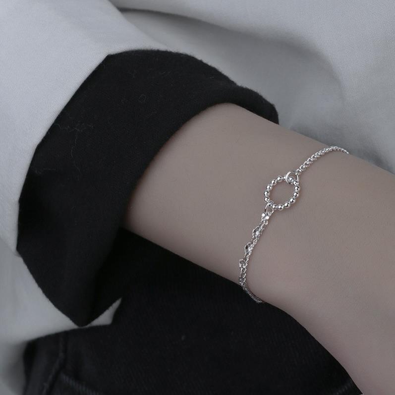 (0125) Vòng Tay Dây Hai Lớp Lồng Mặt Tròn Hàn Quốc Thanh Lịch