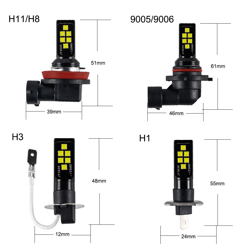 Bóng đèn LED H1 H3 H4 H7 H11 H8 siêu sáng 3030 SDM 9005 9006 DC 12V cho xe hơi