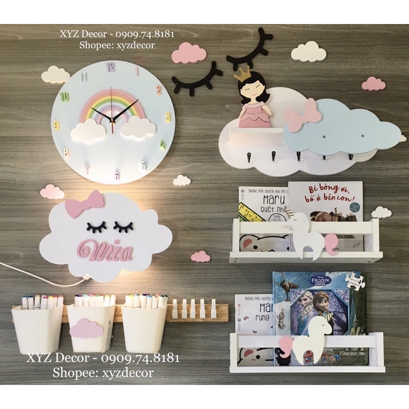 Bảng gỗ hình mây trang trí phòng bé size 30 cm