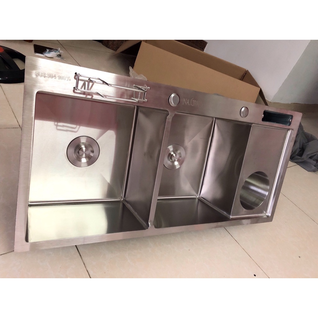 [CHẬU ĐÚC] Chậu Rửa Chén Bát INOX SUS 304 N3 10048 NA.GRAND và Rổ Rút Đa Năng và Bộ Xả Chậu