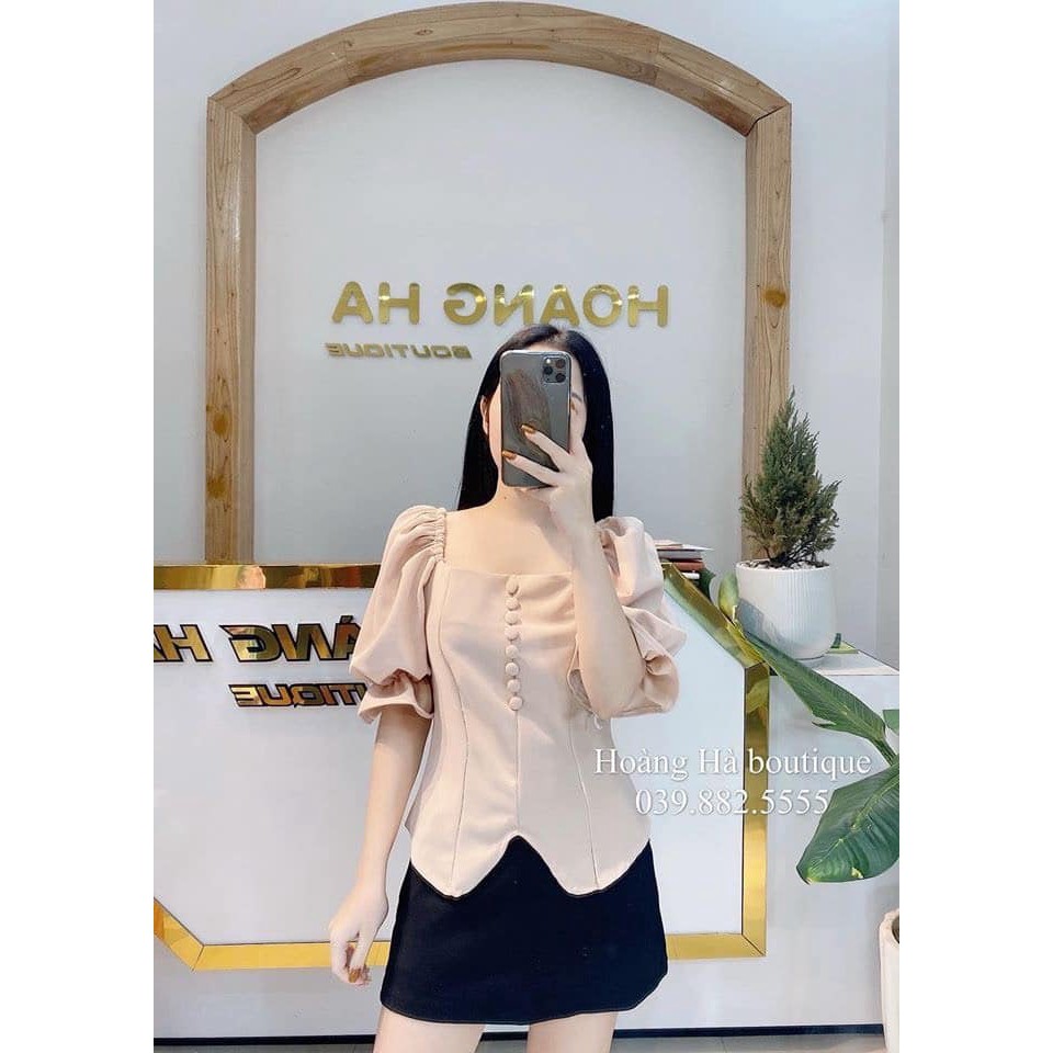 Áo khuy Cổ vuông tay bồng mới xinh xắn