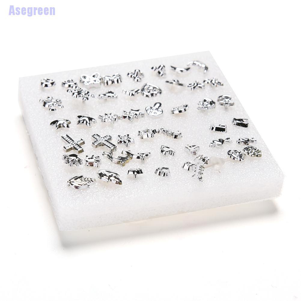 Hộp 24 cặp khuyên tai bằng nhựa mạ bạc kiểu dáng đa dạng thời trang