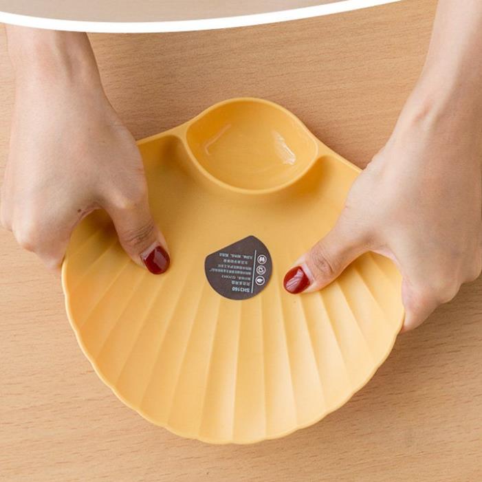 Set 4 đĩa nhựa hình sò có ngăn đựng gia vị ( tuyển khách sỉ)