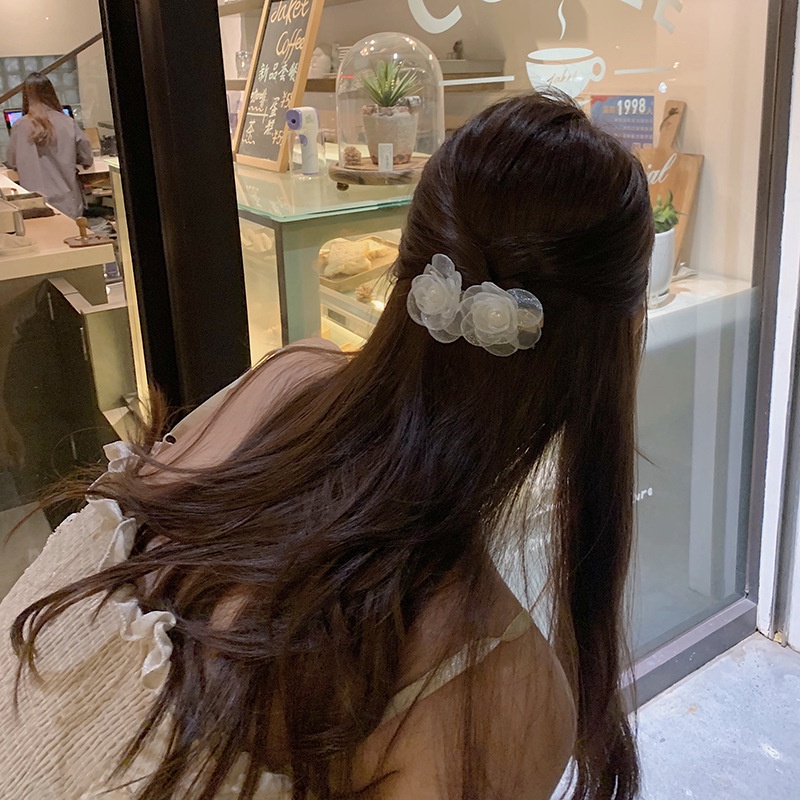 Kẹp Tóc Đính Hoa Trà Lưới Kiểu Hàn Quốc Dễ Thương Cho Nữ