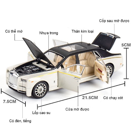 Mô hình xe Rolls Royce Phantom VIII kim loại 1:24 ô tô đồ chơi trẻ em siêu xe hơi Silyce có đèn, âm thanh, mở được cửa