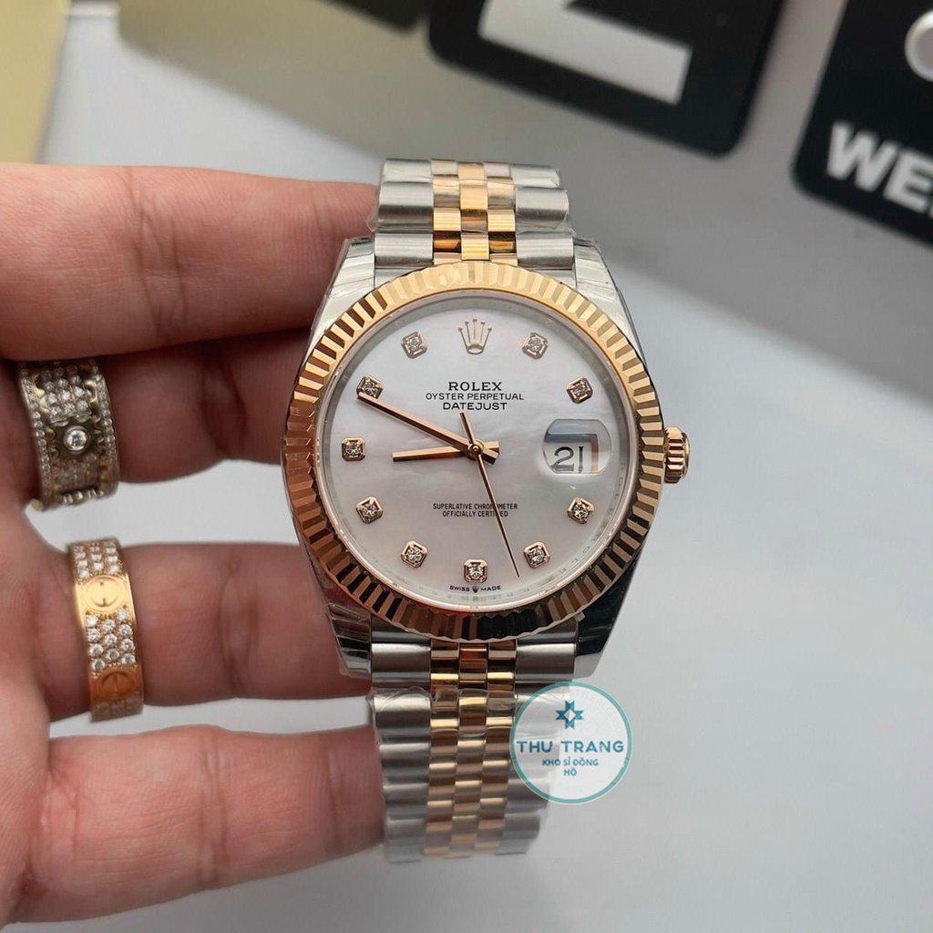 Đồng hồ nam Rolex đồng hồ cơ Automatic máy nhật mẫu mặt KHẢM TRAI dây demi size 39-40mm