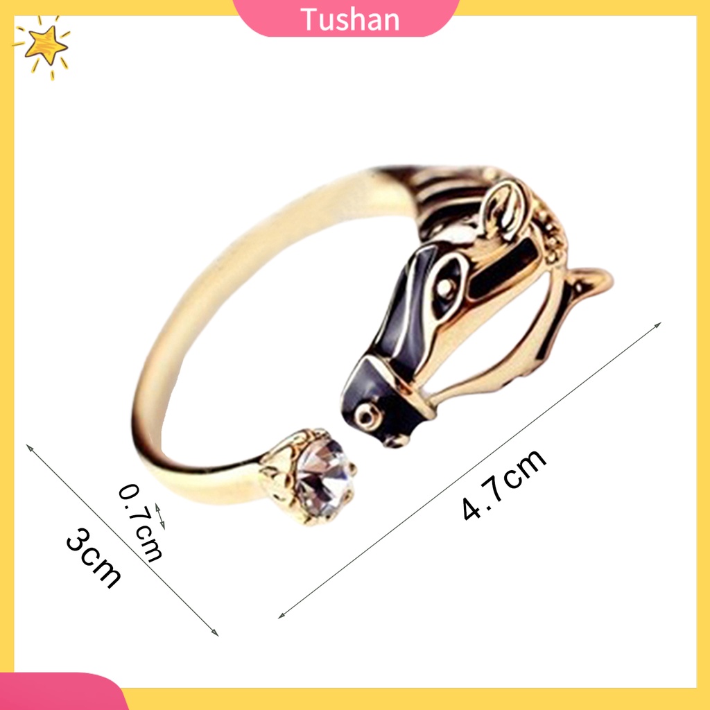 Nhẫn hở hình đầu ngựa đính đá độc đáo