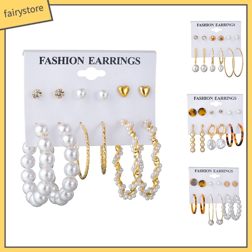 Set 6 Đôi Khuyên Tai Kiểu Dáng Hình Học Thời Trang Cho Nữ