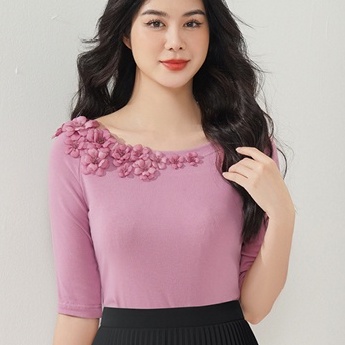 Áo nữ thiết kế Hong Vic cotton tím hồng tay lỡ SM325