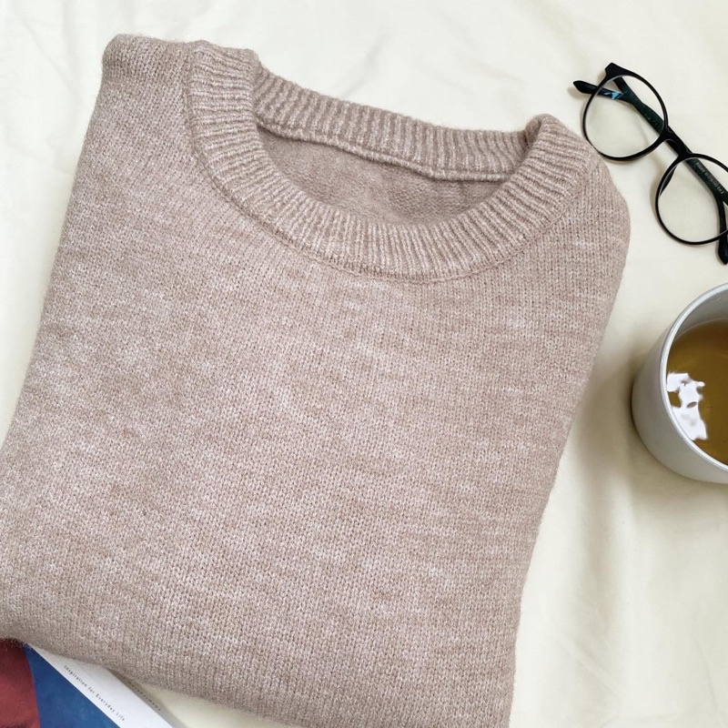 ODDA OUTFIT / Bear Sweater Áo len mùa đông tay dài màu be đơn giản Freesize.