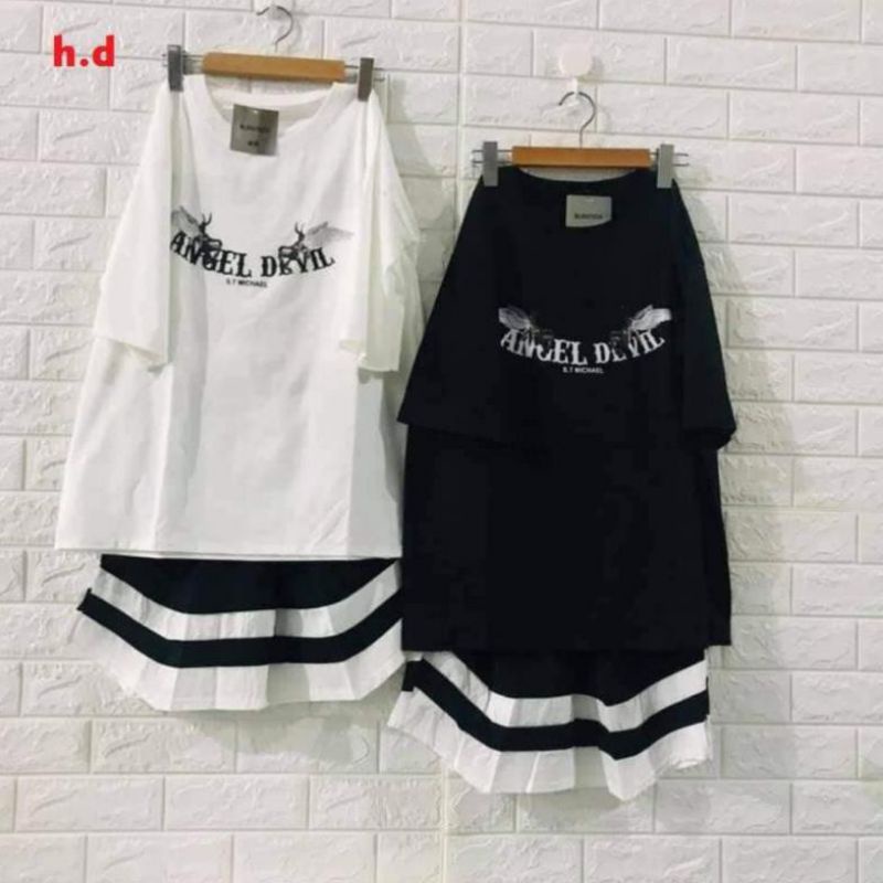 ⚡Sét bộ đồ Angle thời trang nam nữ unisex⚡Áo thun tay lỡ chất cotton + quần V thun lạnh Freesize dưới 55kg