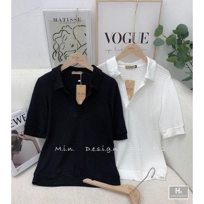 Áo kiểu nữ tổ ong cổ bẻ viền gấu hàng đẹp