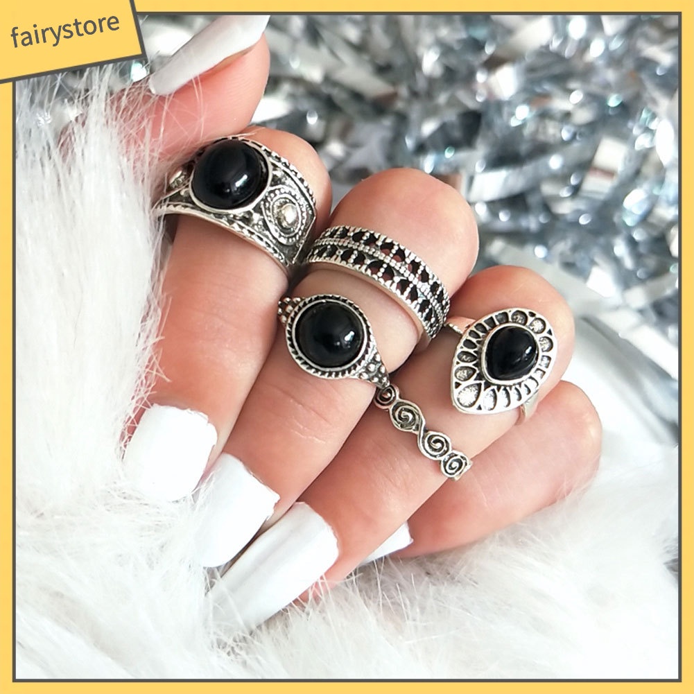 Set 5 Nhẫn Đeo Khớp Ngón Tay Phong Cách Cổ Điển Thời Trang Cho Nữ