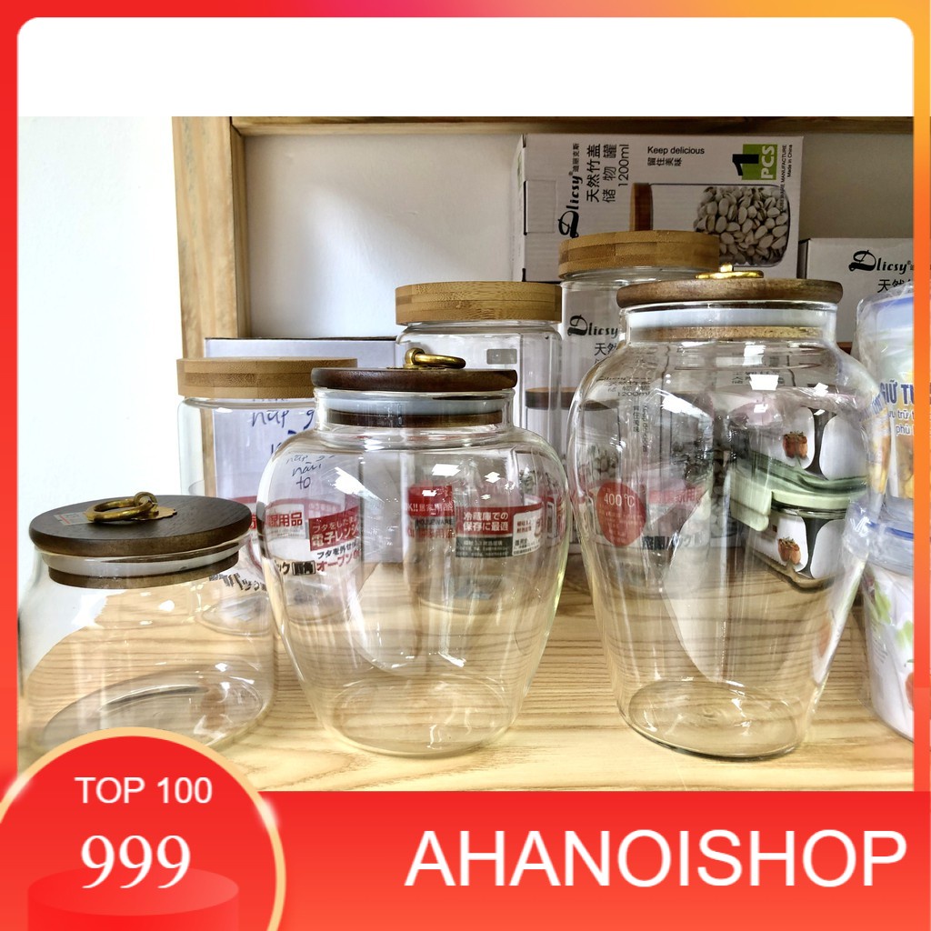 LỌ HŨ CHUM THỦY TINH CÓ NẮP GỖ SẦN BÌ KHÔNG MỐC CỰC CHẮC 0,5L - 1L - 1,2L GIÁ RẺ