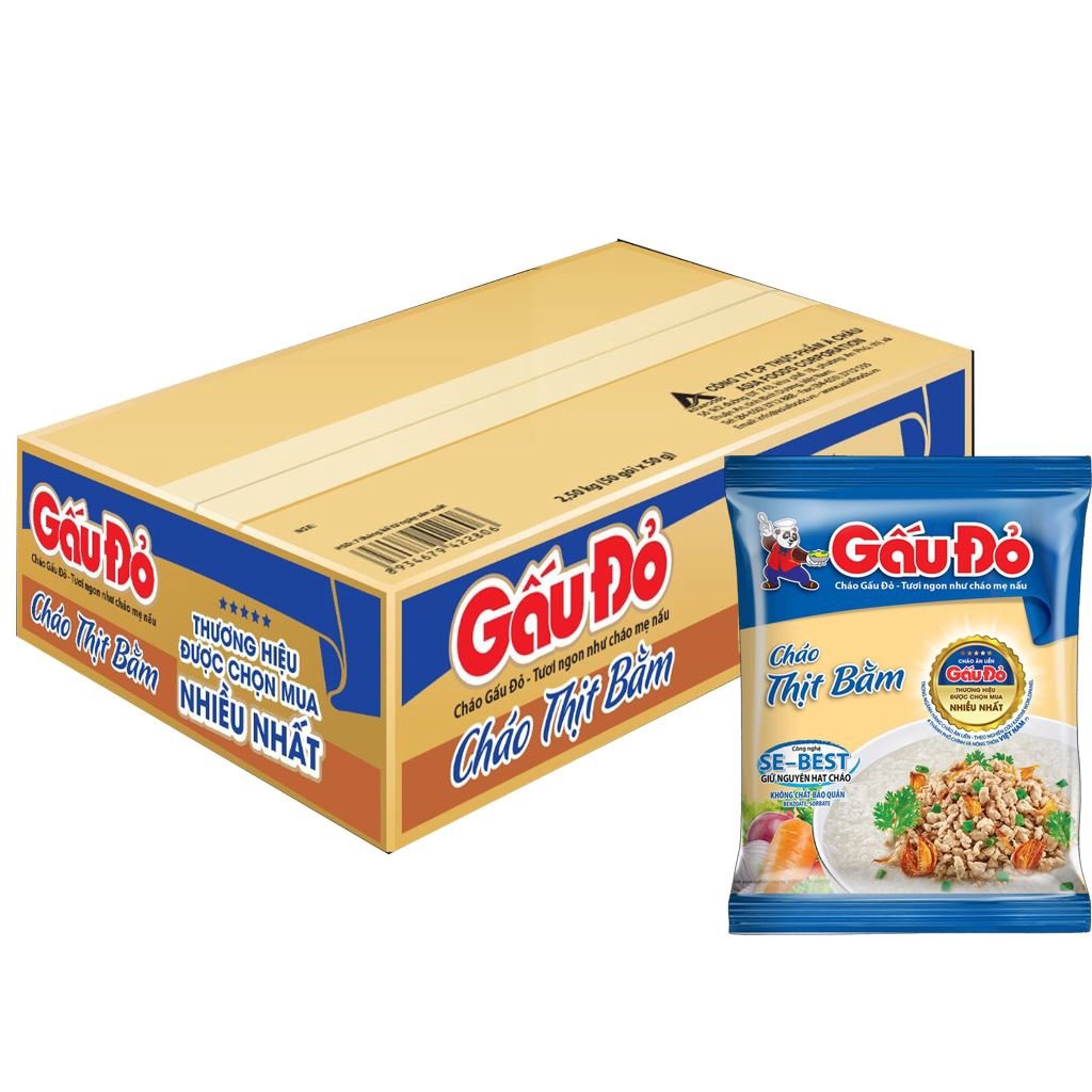 Thùng 50 Gói Cháo Thịt Bằm Gấu Đỏ 50g