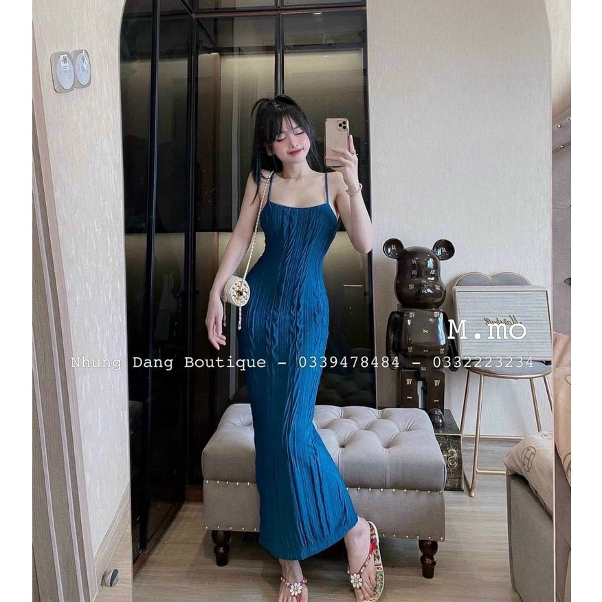 Đầm 2 dây xôp thiên vân dáng dài trơn ôm body tôn dáng cực hot