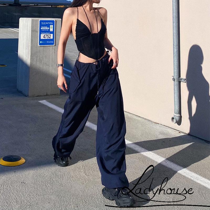 Quần Dài Dáng Suông Lưng Thun Rút Dây Màu Trơn Cho Nữ