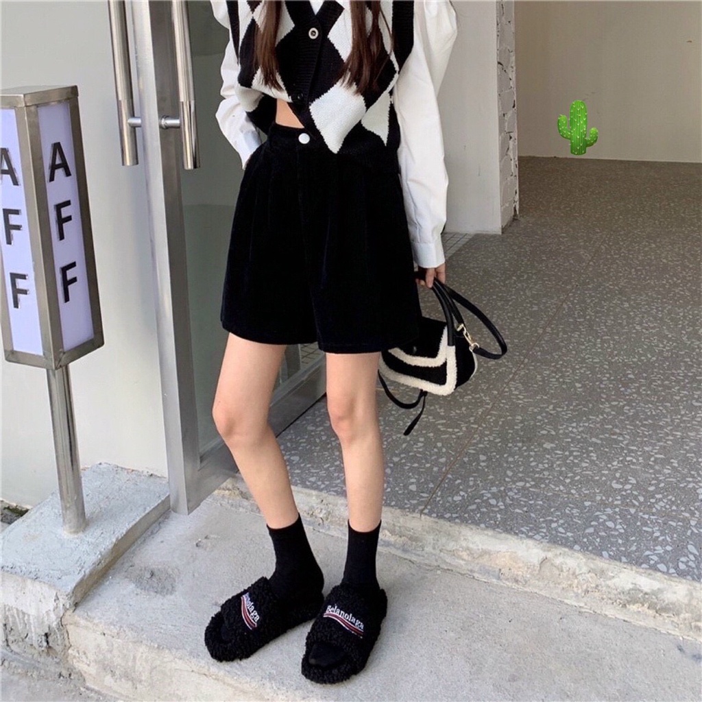 quần đùi gân nhung loại 1 cạp chun phối nút