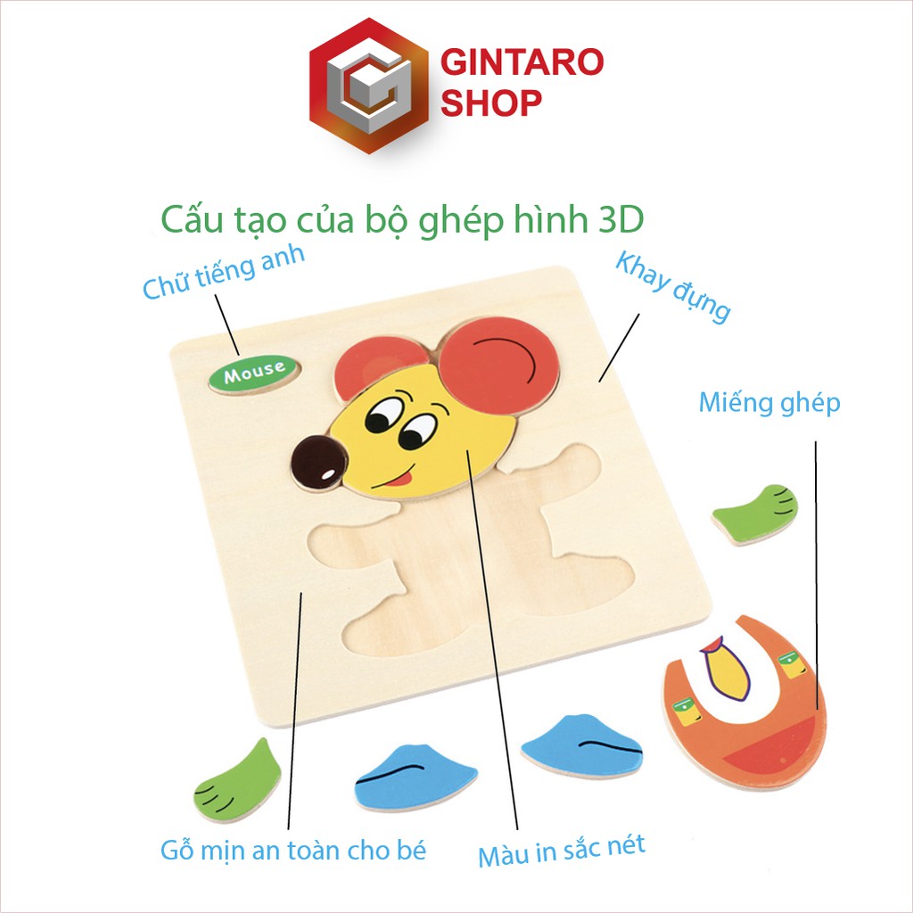 Bộ xếp hình bằng gỗ nổi 3D có chữ cái tiếng anh cho bé , Tranh ghép hình giúp bé phát triển tư duy từ nhỏ GINTARO SHOP