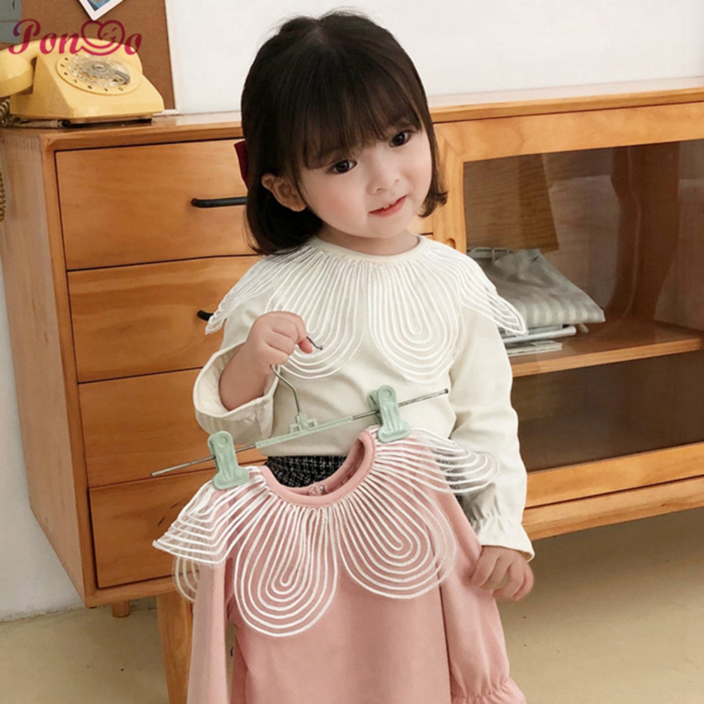 Áo Len Tay Dài Cổ Bèo Nhún Cho Bé Gái