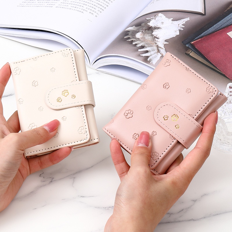 Ví da cầm tay KAITIFEI dáng ngắn nhỏ gọn nhiều ngăn dạng gập đa năng in hoạ tiết hoạt hình xinh xắn dễ thương