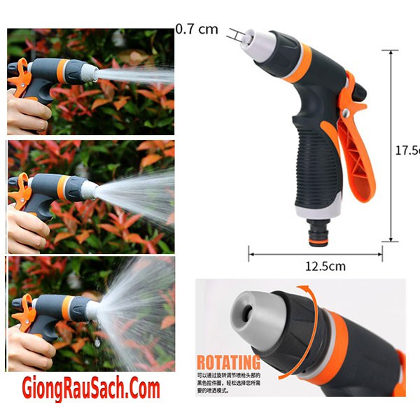 Vòi Súng Tưới Cây Rửa Xe Sân Vườn 360 Độ Hàng Đẹp - Màu Cam