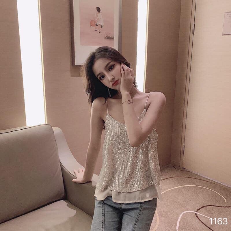 Áo hai dây nữ đính kim sa óng ánh