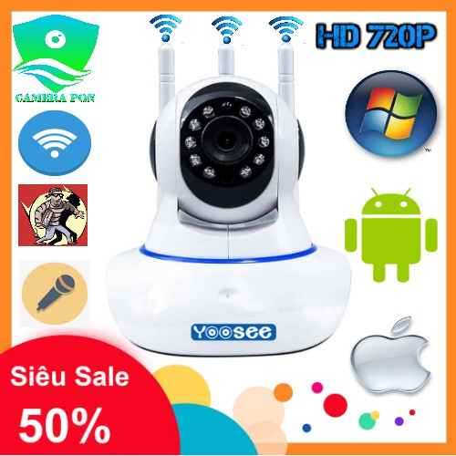 Camera Kèm Thẻ - Camera Yoosee 3 Râu 1.0 HD 720P Sắc Nét