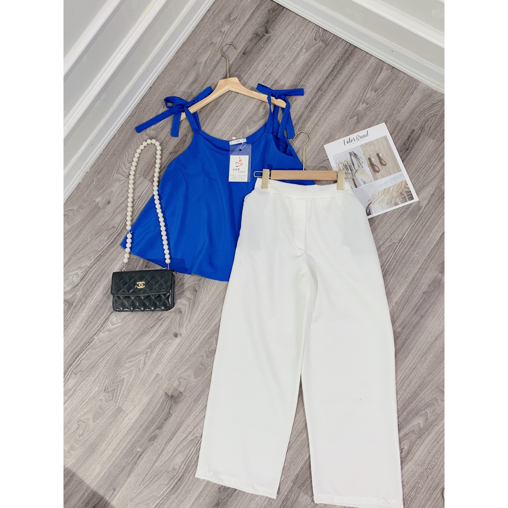 [SB20] Set bộ đũi nữ siêu mát, set combo quần ống rộng kèm áo hai dây xanh biển thời trang hàn quốc