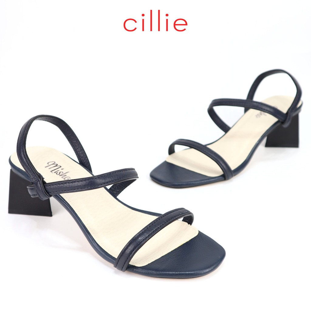 Giày cao gót sandal nữ quai ngang basic tiện lợi gót giả gỗ cao 5cm da thật êm mềm Misho 1100