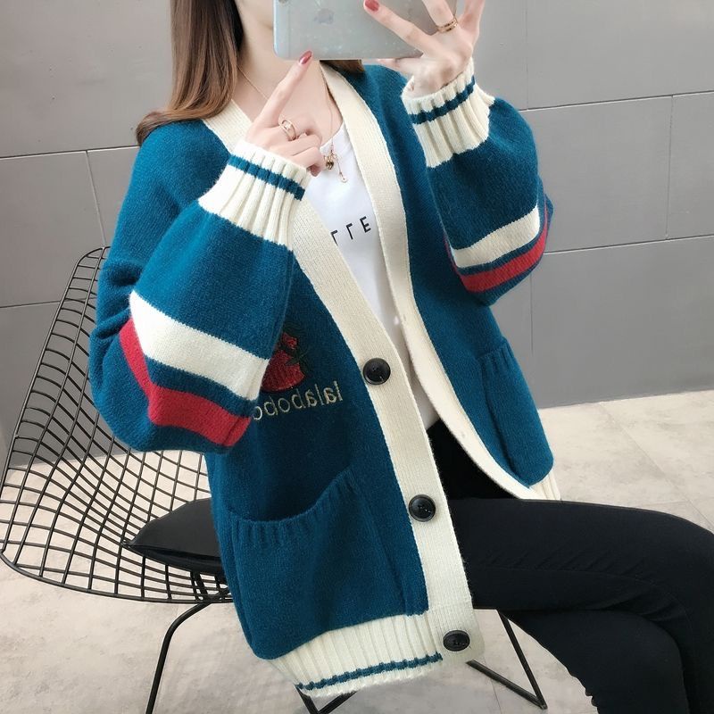 Phong Cách Mới Của Phụ Nữ Hàn Quốc Áo Len Cardigan Dệt Kim Rộng Rãi Phong Cách Lười