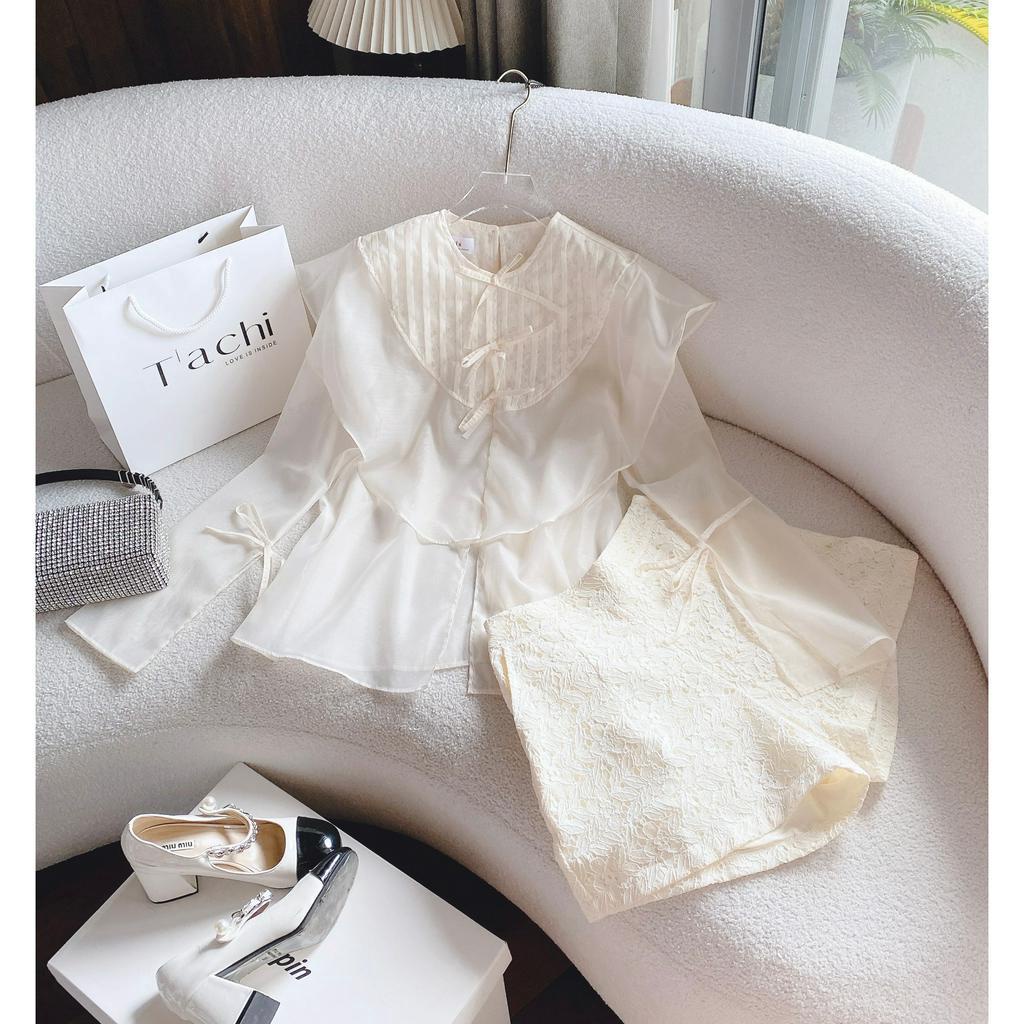 SET VOAN NUDE TAY PHỒNG + SHORT REN HOA 🎶