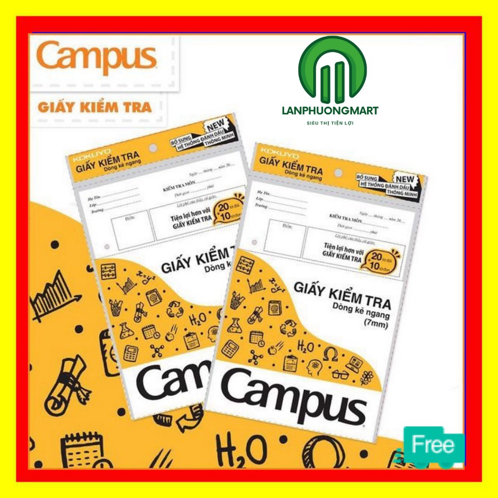 Giấy kiểm tra dòng kẻ ngang Campus (20 tờ đôi, 10 tờ đơn)