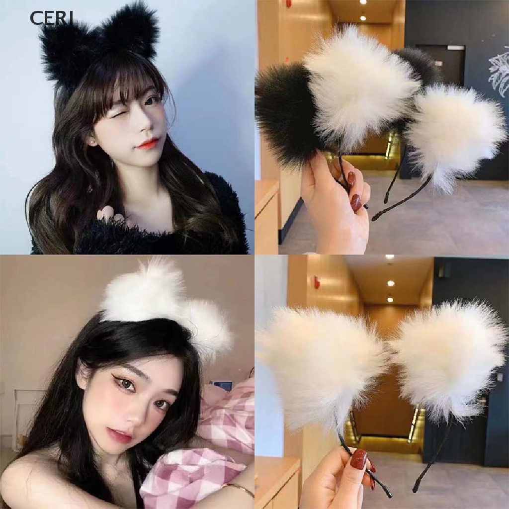 Băng Đô Cài Tóc Hình Tai Mèo Bằng Lông Nhung Dễ Thương Xinh Xắn