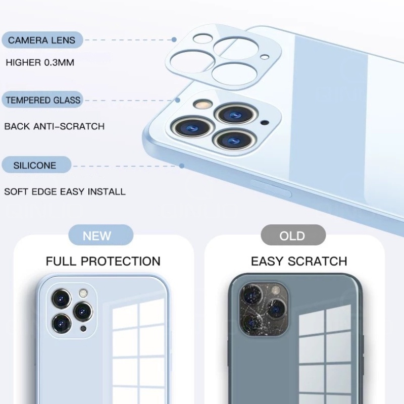 Ốp Lưng Silicon Mặt Kính Cường Lực 9H Sang Trọng Cho iPhone 12 13 Pro max