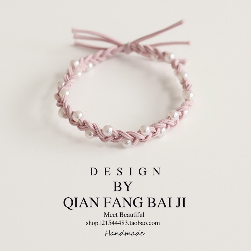 Dây Buộc Tóc Cao Su Bọc Da Đính Hạt Ngọc Trai Làm Bằng Tay Phong Cách Thanh Lịch Đơn Giản Cho Nữ